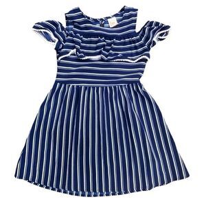 Wonder Nation off Shoulder ruffle striped blue nautical beachy preppy Dress 6X